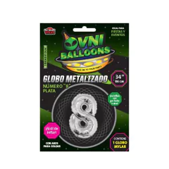 GLOBO METALIZADO 34" NUMERO 8 PLATEADO - comprar online