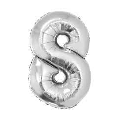GLOBO METALIZADO 34" NUMERO 8 PLATEADO