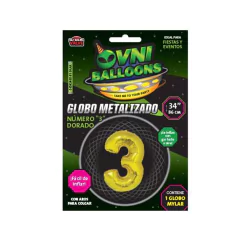 GLOBO METALIZADO 34" NUMERO 3 DORADO - comprar online
