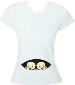 Camiseta Gestante Bebê espiando na barriga gemeos