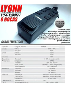 ESTABILIZADOR DE TENSION AUTOMATICO LYONN AVR 1200VA - TECNOPLAY