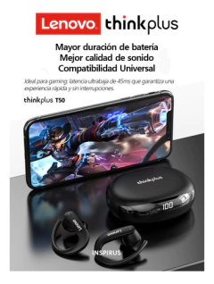 AURICULAR DEPORTIVO BT LENOVO T50 NEGRO - comprar online