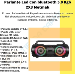 PARLANTE PORTATIL BLUETOOTH NETMAK NM-N57 RGB en internet