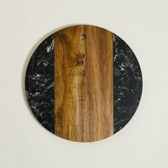 Tabla Circular Macael de Mármol Negro y Madera 30 cm. - comprar online