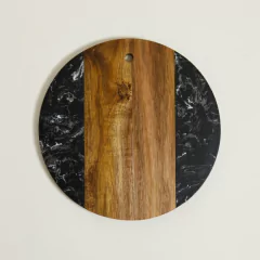 Tabla Circular Macael de Mármol Negro y Madera 30 cm. - comprar online