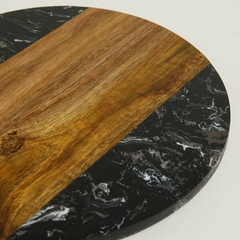 Tabla Circular Macael de Mármol Negro y Madera 30 cm. en internet