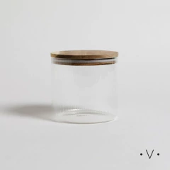 Frasco Redondo Vidrio Líneas Verticales con Tapa Acacia 1200 Ml. - comprar online