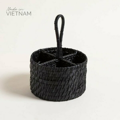 Porta Utensilios Redondo 4 Cavidades Vinh Negro 19 x 12 cm.