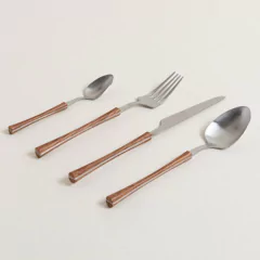 Set de Cubiertos 16 Piezas Cong Acero Inox. Mango Símil Madera - comprar online