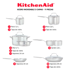 Batería Cocina Kitchenaid 11 Piezas Acero Inoxidable - comprar online