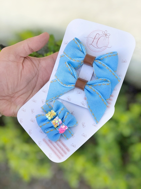Laço Pontas Jeans - Clip Gravatinhas