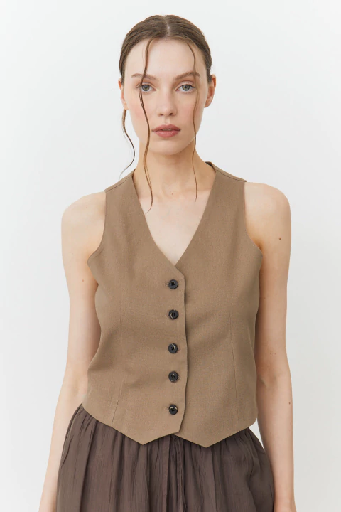 6606 - CHALECO LINO BOTON MARMOLADO - comprar online