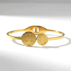 Imagem do Bracelete São Bento Dourado Aço Inoxidável 316L