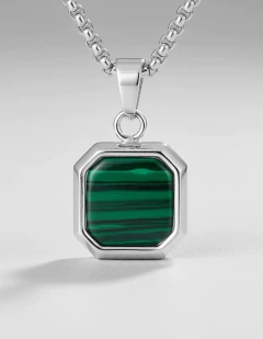 Colar Pedra Malaquita em Aço Inoxidável - comprar online