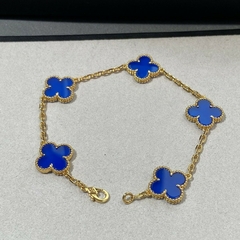 Pulseira 5 trevos 4 folhas dourada azul banhada em ouro 18k na internet