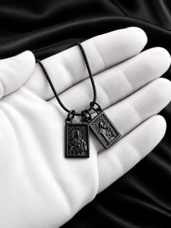 Escapulário All Black Nossa Senhora do Carmo e Sagrado Coração de Jesus - Corrente em Aço Inox 316L na internet