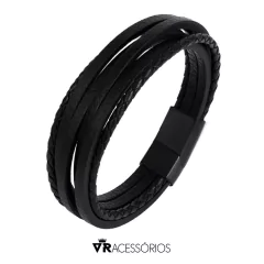 Pulseira Couro All Black Fecho em Aço Inoxidável - comprar online