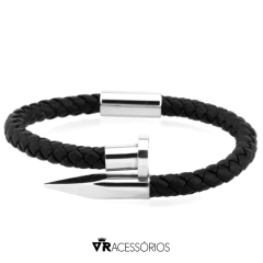 Pulseira Índic Silver em Couro e Aço Inoxidável