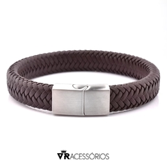 Pulseira Couro Marrom Fecho em Aço Inoxidável (PULSO 16CM)