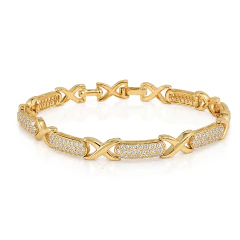 Pulseira Feminina Dourada Cravejada com Zicônias e Folheada a Ouro 18k