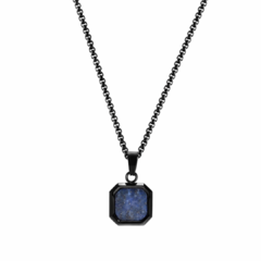 Colar Black Lápis Lazuli em Aço Inoxidável - (Corrente Elo Português)