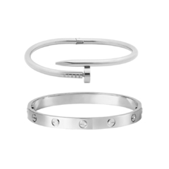 Kit Braceletes Silver em Aço Inoxidável