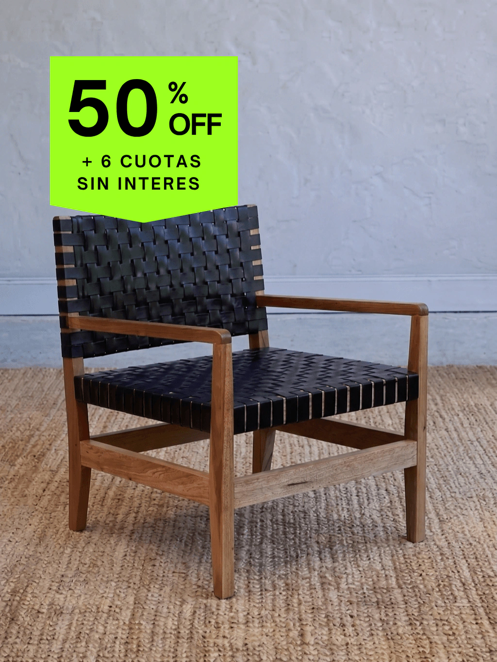 SILLÓN LANGUE TRENZADO CUERO NEGRO