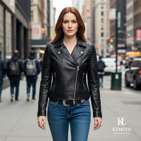 Chaqueta chamarra en cuero para mujer Black Biker KL - comprar online