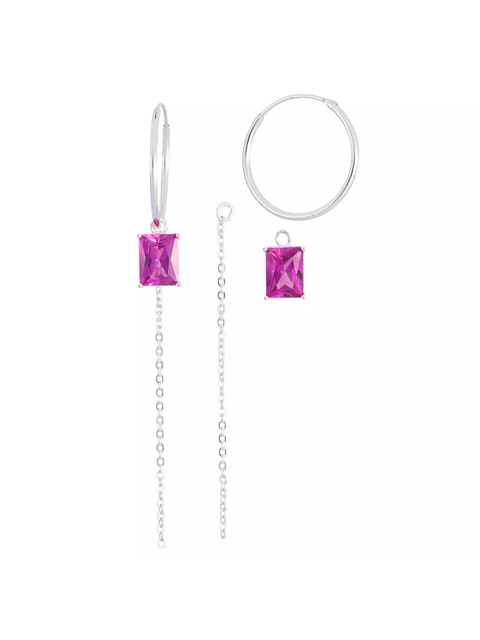 Argola 3 em 1 Pingente Pink e Corrente Prata