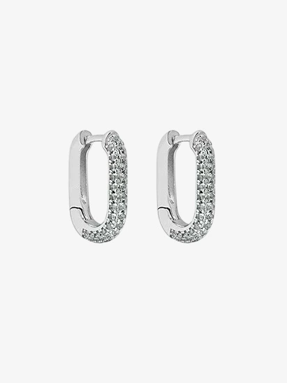 Argola Cravejada Oval Prata 925