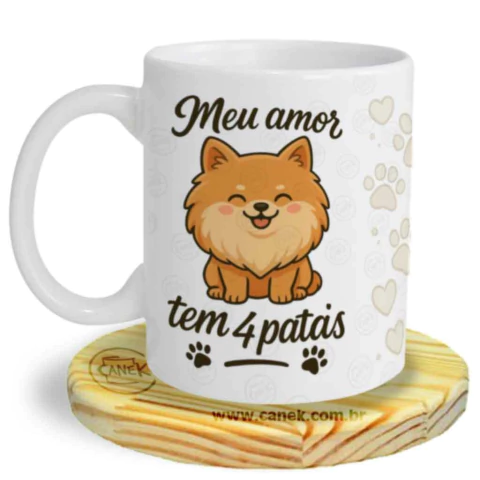 CANECA Meu Amor tem 4 patas - Raça Lulu da Pomerania (marron caramelo)