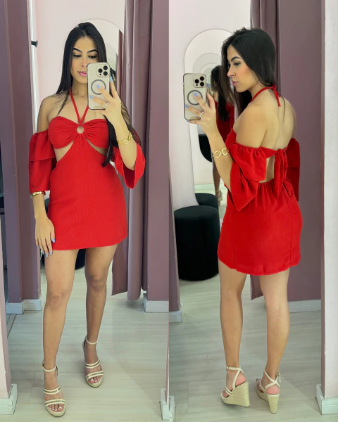 Macaquinho Karla crepe com argola mangas ciganinha e aberturas laterais - comprar online