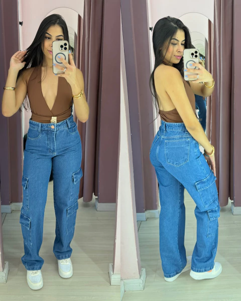 Calça jeans wide cargo 4 bolsos REF 5755 (forma pequena) - comprar online