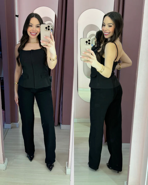 Calça jeans wide leg Preta REF 5222 - comprar online