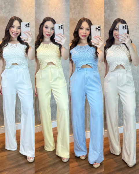 Conjunto marrant Melina com Cropped em crochê - comprar online