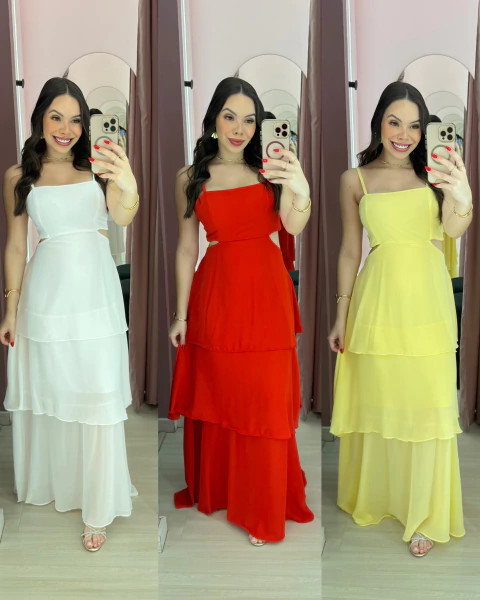 Vestido longo com saia em camadas Serena - comprar online