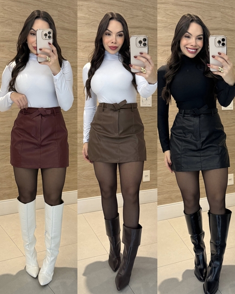 Shorts saia couro Paula com cinto - comprar online