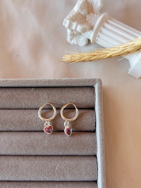 Argola coração rosa | prata 925