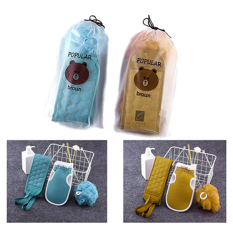 Set De Ducha X3 Esponja Exfoliante Baño Espalda Cuerpo Bolso