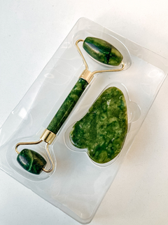 Masajeador Doble Rodillo + Piedra Jade Facial Corporal - Caobamakeup