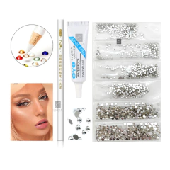 Combo Glitter Brillo Strass Gemas Autoadhesivas + Pegamento