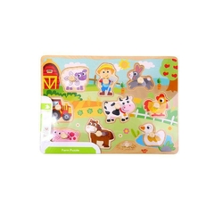 Quebra Cabeça de Encaixe com Pinos - Animais da Fazenda, Madeira, +18 meses, 10 peças, Tooky Toys - Robótica Toys | Brinquedos Educativos