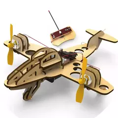 Avião de Montagem MDF e Controle Remoto, Kit de Robótica Educativa, bi motor, STEM