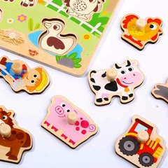Quebra Cabeça de Encaixe com Pinos - Animais da Fazenda, Madeira, +18 meses, 10 peças, Tooky Toys - comprar online