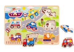 Quebra Cabeça de Encaixe com Pinos - Veículos, Madeira, +18 meses, 10 peças, Tooky Toys - comprar online