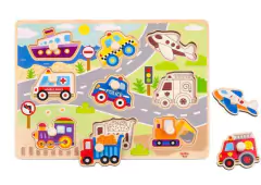 Quebra Cabeça de Encaixe com Pinos - Veículos, Madeira, +18 meses, 10 peças, Tooky Toys - comprar online