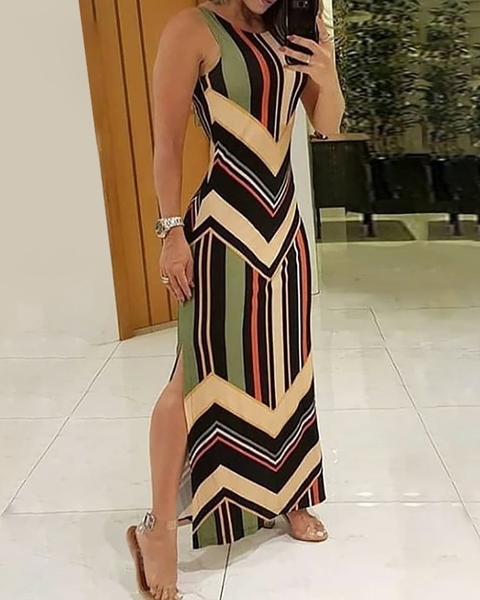 Vestido Estampado Com Fenda na Lateral Ref 2319