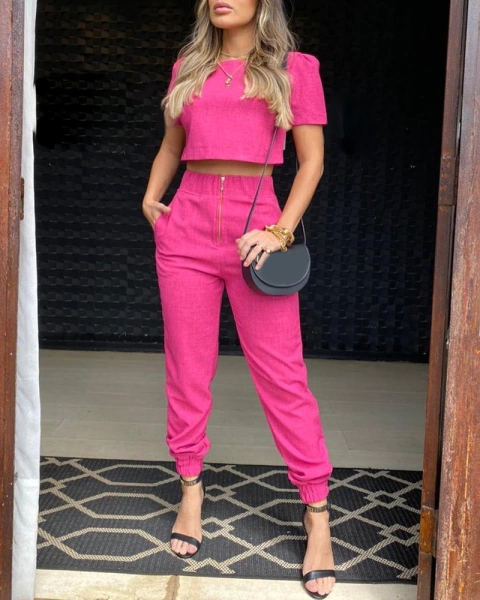 Conjunto Blusa Top e Calça com Zíper Ref 6056