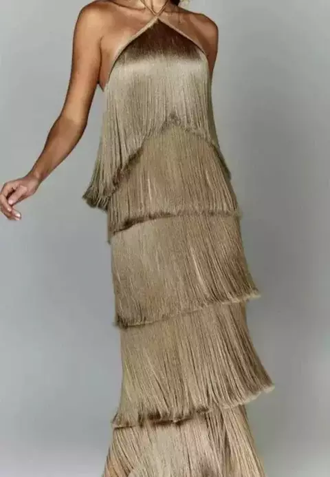 Vestido de camadas com franjas e decote cruzado DC 5154