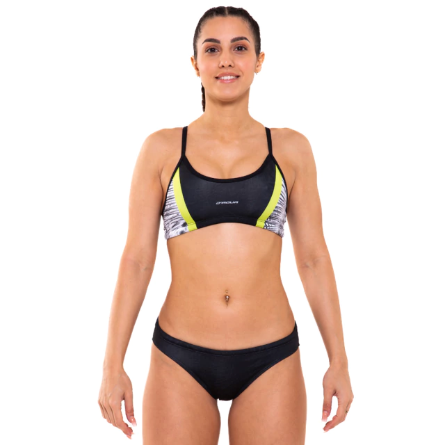 Malla Dos Piezas Natacion Top con Cordon PALMERAS BLANCO Y NEGRO - CAMBIO DE TEMPORADA